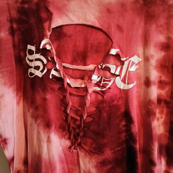 Rue + Burgundy Tie Dye Womens Top, 1X, Rip Front, New - Picture 2 of 4